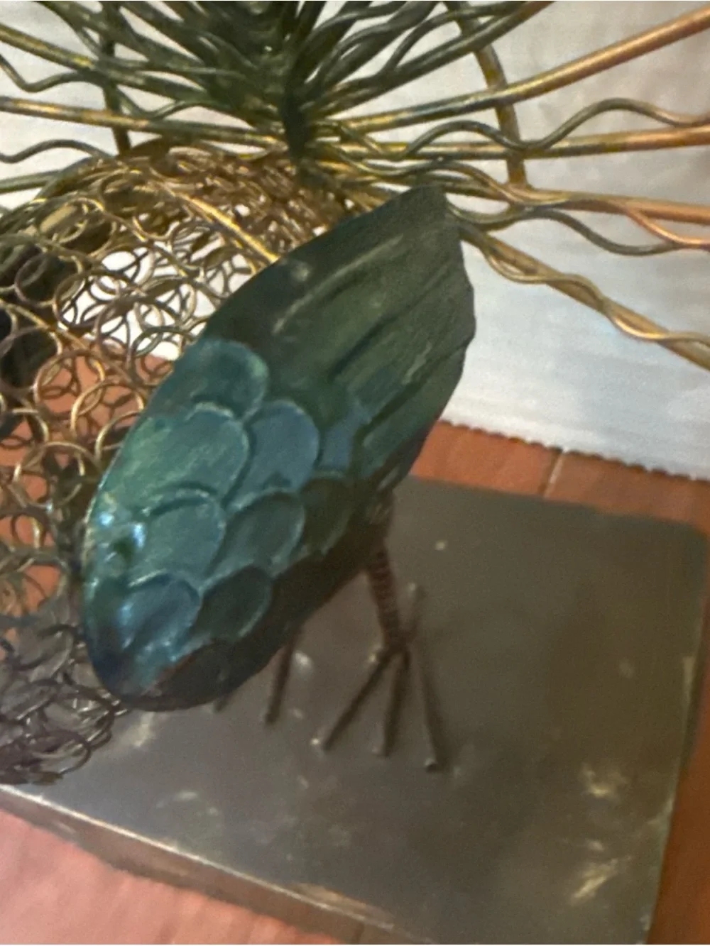 VTG MCM Metal Wire Peacock Sculpture Set 2pc Pier 1 Multicolor Gems Jewels Boho